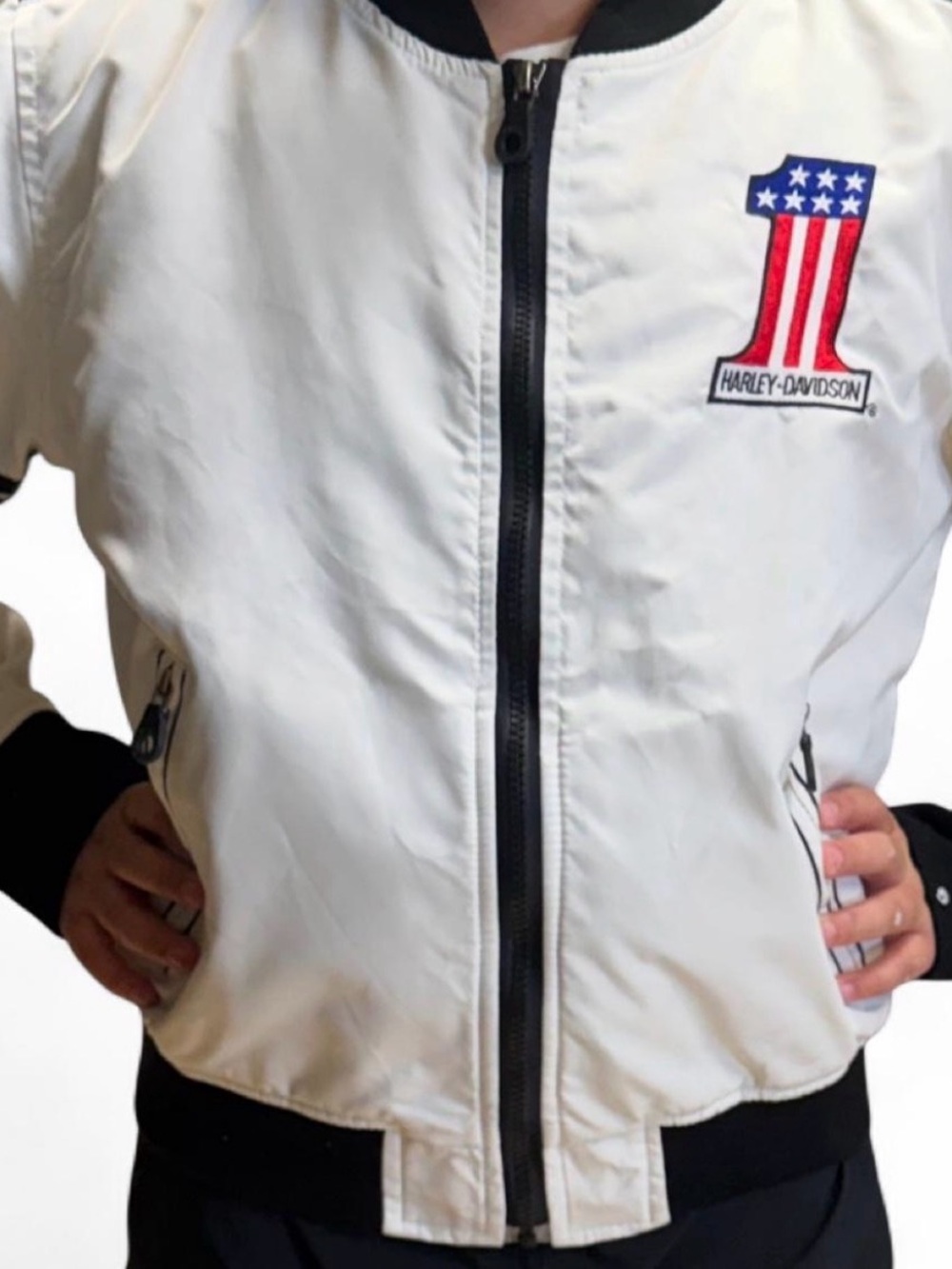 Harley-Davidson White Bomber Jacket with Stars & Stripes Patch